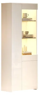 Produktbild von Vitrinenschrank - Mit Schubladen - Hochglanz - Glastüren - Beleuchtung - Hochschrank - Weiß