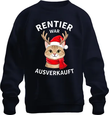 Produktbild von Rentier war t Katze Santa Weihnachten lustig Geschenk Uni Sweatshirt Pullover, Navy, S