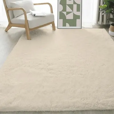 Imagen del producto de Silecomplaza, alfombra para sala de estar, 130 x 330 cm, suave, tipo "shaggy", pelo alto, muy suave, ideal para habitaciones infantiles, habitaciones de adolescentes o residencias estudiantiles, color crema