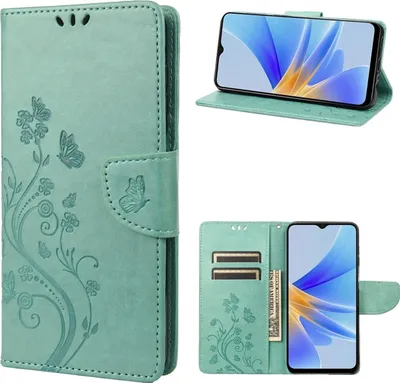 Produktbild von Mobigear Flowers  OPPO A17 Hülle Klapphülle Geldbörse - Grün