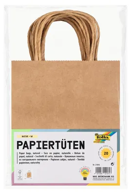 Produktbild von folia 21810 - Papiertüten aus Kraftpapier, Geschenktüten, 20 Stück, 18 x 8 x 21