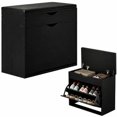 Image de Armoire À Chaussures Avec Siège – Noire, Loft, 60 Cm