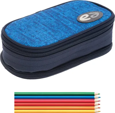 Produktbild von Mäppchen Jungen Mädchen Federtasche Etui Box Yzea Pennal 2 Fächer Schülermäppchen Schüleretui für Kinder Schule Freizeit Uni groß Blau Knit + 6  Buntstifte