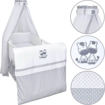 Produktbild von Baby Delux Baby Bettwäsche Bettset 4-tlg Bettausstattung Nestchen Himmel mit Stickerei Zebra