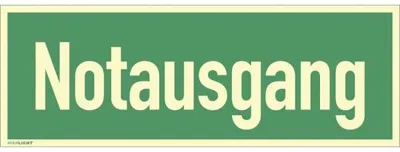 Produktbild von Dreifke® Notausgang, Textschild, Folie, langnachleuchtend, 160-mcd, 297x105 mm