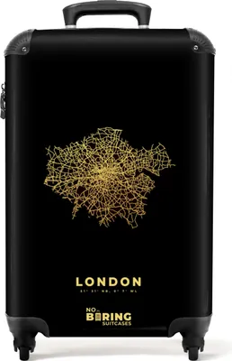 Produktbild von NoBoringSuitcases.com® Koffer Handgepäck Trolley Rollkoffer Kleine Reisekoffer mit 4 Rollen - Gold - Karte - Stadtplan - London - Cabin Size < 55x40x23 cm & 55x40x20 cm - Fotokoffer - Kabinenkoffer - BoardgepäckHandgepäck Koffer 55x35x20 cm, 36L,