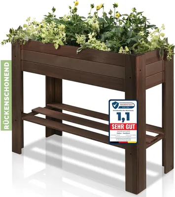 Produktbild von PATKAR Hochbeet Holz 81x33x70cm [RÜCKENSCHONENDE HÖHE] - Premium hochbeet Balkon oder Garten ( Europe) - Pflanzkasten Hochbeete-Kit - Kräuterbeet Balkon Hochbeet - Hochbeete für Garten (Braun)