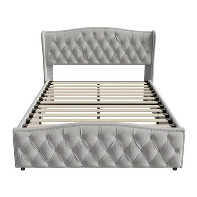 Produktbild von Fortuna Lai Boxspringbett 140x200 cm Doppelbett mit Lattenrost und Bettkasten – Hydraulisches Funktionsbett mit höhenverstellbarem Kopfteil, Samt