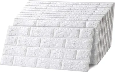 Produktbild von 10 Stück 3D Wandpaneele 8 mm Wandverkleidung Selbstklebend Tapeten Steinoptik 70 * 38.5 cm Wasserdicht Wandtapete Küchenrückwand Ziegel Wandaufkleber Deko für Küche Badezimmer Weiß