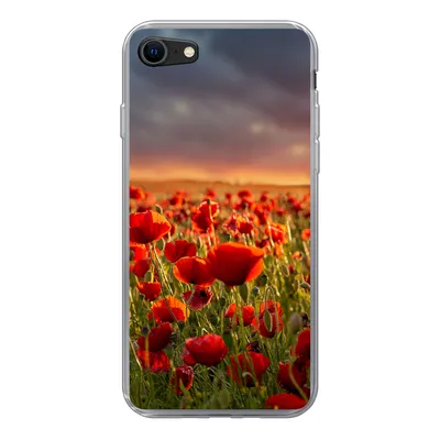 Produktbild von MuchoWow® Handyhülle Schutzhülle Hülle für iPhone SE 2022 Sonnenuntergang über einem Feld von Mohnblumen Silikon Softcase Handy Hülle - Schutzhülle