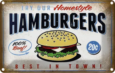 Produktbild von vianmo Blechschild 12x18 cm Hamburger best in town 100% Beef