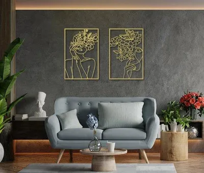Image de Décoration murale 3D argentée - Silhouette de femme - En deux parties - 45 x 68 cm