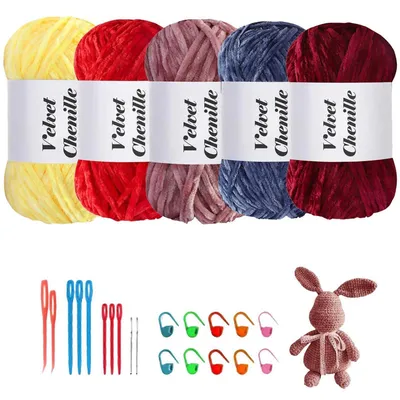 Immagine prodotto di Filato chenille, 500g (5 gomitoli da 100g), morbido e peloso, ideale per lavorare a maglia e all'uncinetto