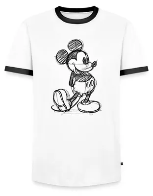 Produktbild von Mickey & Minnie Zeichnung Männer Kontrast T-Shirt, XXL, Weiß/Schwarz
