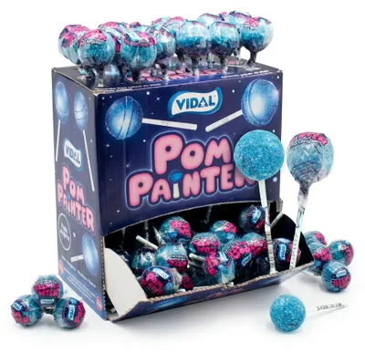Produktbild von Display Komplett 100 x Pom Painter Zungenfärber Lolly zungenfärbend (blau)