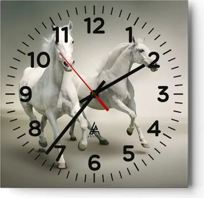 Produktbild von Wanduhr - Quadrat - Glasuhr - Tiere araber pferd bauernhof - 40x40cm - Schleichendes Uhrwerk - Lautlos - zum Aufhängen bereit - Dekoration Modern - Wanddekoration aus Glas - C4AC40x40-2387
