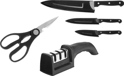 Produktbild von 3x MESSER SCHERE MESSERSCHÄRFER SET 5-teilig aus Edelstahl Messerset Küchenschere Küchenmesser Kochmesser 06
