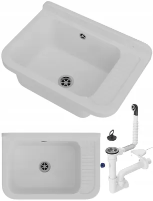 Immagine prodotto di Granitan - Lavatoio - Lavandino 50,8x33,8 cm - Lavello bianco - con sifone - POLO