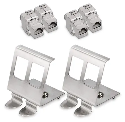 Produktbild von kwmobile Keystone Modul und Hutschienenadapter Set - passt auf genormte Hutschiene - 4x CAT 6A Modul 2x Halter - RJ45 Buchse geschirmt - werkzeuglos