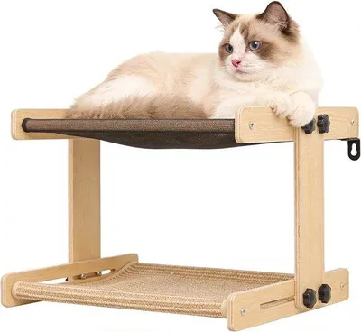 Productafbeelding van Kat Raamzitplek - Kattenhangmat Hout - Huisdier Ontspanning - Stevige Houten Constructie - 43.5x39x31cm - Niet gespecificeerd
