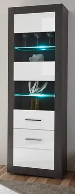 Produktbild von Vitrine "Briard" weiß Hochglanz grau Vitrinenschrank 65 x 198 cm