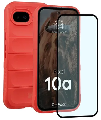 Produktbild von Robuste Handyhülle + gehärtetem Glas für Google Pixel 10a, Bizon Tur Pack, Rot