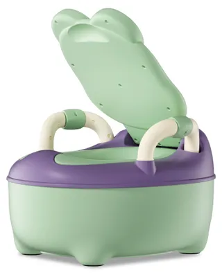 Imagen del producto de Asiento de inodoro para niños QEENTOE, con asas, cojín de poliuretanosuave y protector contra salpicaduras, con diseño de dibujos animados, ideal para entrenar a los más pequeños, color verde