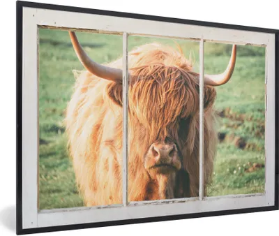 Produktbild von MuchoWow® Gerahmtes Poster Schottische Highlander - Natur - Ansicht 90x60 cm - Poster mit Schwarzem Bilderrahmen Wandposter Rahmen Foto Bilder - Fotorahmen - Foto-Plakat