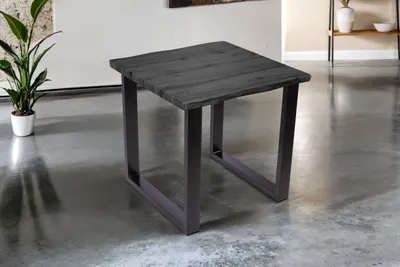 Produktbild von Esstisch 80x80 cm Baumkante Holz Grau-Optik U-Gestell Metall schwarz JOSY