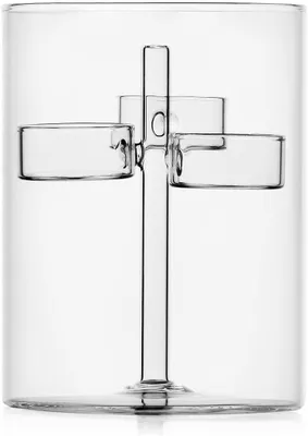 Produktbild von Teelicht mit 3 Kerzen aus transparentem Borosilikatglas, Kollektion Iris, H15,5 cm, handgefertigt