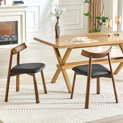 Produktbild von okwish 2er-Set Esszimmerstuhl mit Rückenlehne,Holzgestell, Küchenstuhl, für Küche oder Esszimmer,Schwarz