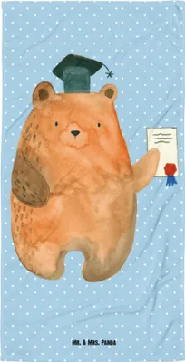 Produktbild von Mr. & Mrs. Panda Handtuch Bär Prüfung - Blau Pastell - Geschenk, Zeugnis, Teddy, Abitur, Abschluss, Strandtuch, Abschlusszeugnis, Großes Badehandtuch, Reisehandtuch