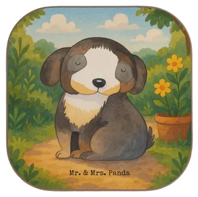 Produktbild von Mr. & Mrs. Panda Tassenuntersetzer Hund Entspannen Design - Weiß - Geschenk, Sprüche, Tischuntersetzer, Untersetzer Tasse, Liebe, Quadratisch, gläseruntersetzer, Coaster
