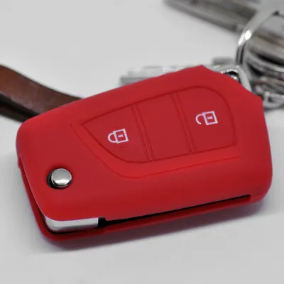 Produktbild von Auto Schlüssel Hülle Silikon Schutz Cover Rot kompatibel mit Toyota Aygo Citroen C1 Peugeot 108 2 Tasten Klappschlüssel