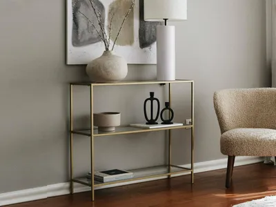 Image de Dimanche - Console, 100x30x85h cm or, 2 Étagères