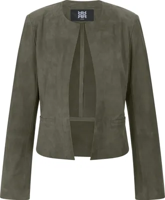 Produktbild von Riani Lederjacke aus Ziegenvelours, kragenlos mit rundem Halsausschnitt, 70er-Jahre-Charme