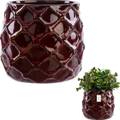 Obrázek produktu pro Keramický květináč dekorativní struktura Ø15 cm V 15 cm lesklá červená