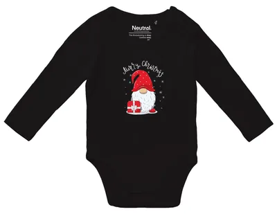 Produktbild von Huuraa Baby Body Merry Christmas Wichtel 74 Black  Baumwolle Fairtrade Langarmbody Geschenkidee