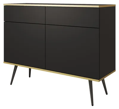Produktbild von MOBAE AURA KSZ107 Kommode 107 cm Schwarz Sideboard mit 2 Türen und 2 Schubladen Wohnzimmerschrank modern mit Stauraum