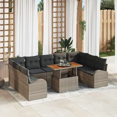 Zdjęcie produktu dla Maison Exclusive - Zestaw mebli ogrodowych, sofa i fotele, 10 sztuk, kolor szary, wykonane z rattanu syntetycznego