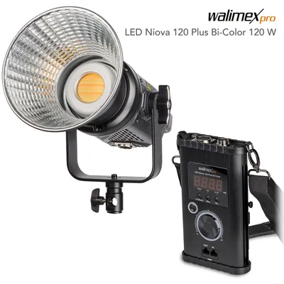 Image de Walimex pro Niova 120 Plus Bi-Color LED 120W avec réflecteur Bowens & diffuseur – Lumière studio max. 5600K, intensité réglable 10-100%, CRI=95 - Lampe éclairage Atelier