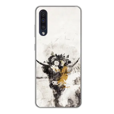 Produktbild von MuchoWow® Handyhülle Schutzhülle Hülle für Samsung Galaxy A50 Schottischer Highlander - Farbe - Blumen Silikon Softcase Handy Hülle - Mobiltelefonhülle