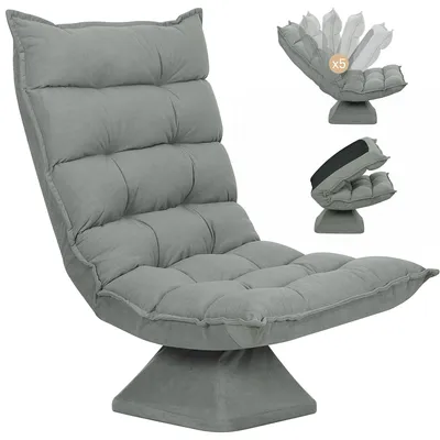 Zdjęcie produktu dla Fotel relaksacyjny, obrotowy, ekologiczna skóra, 62 cm x 70 cm x 95 cm, jasnoszary