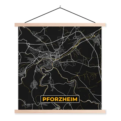 Produktbild von MuchoWow® Textilposter Pforzheim - Gold - Karte - Deutschland - Karte 120x120 cm mit holzfarbenen Rahmen - Textil-Poster