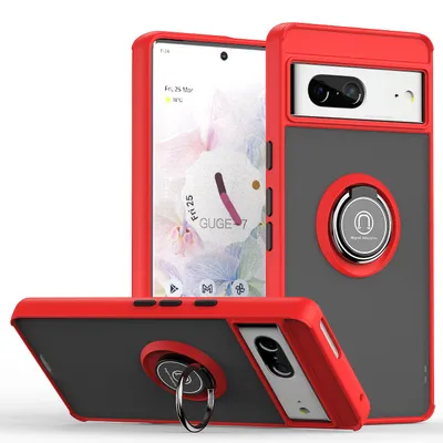 Obrázek produktu pro Pouzdro pro Google Pixel 7 matné průsvitné TPU pouzdro s prstencovým držákem a stojánkem Červený