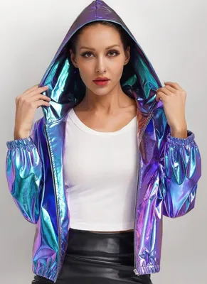 Zdjęcie produktu dla Bluza holograficzna damska/męska, rozmiar M, metaliczny połysk, z kapturem, idealna na festiwale, dyskoteki, karnawał, Halloween, imprezy, pokazy