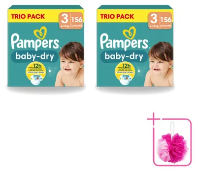 Produktbild von 2 x Pampers Baby-Dry Windeln Größe 3, 6-10 kg - Sparpackung - 2 Stücke