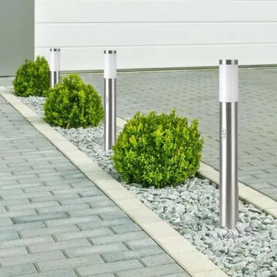Image de Borne de Jardin Acier Inoxydable avec Détecteur 80cm IP44 pour Ampoule E27