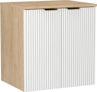 Zdjęcie produktu dla WENA Szafka pod umywalkę z drzwiczkami 60 cm, ryflowane fronty, metalowe uchwyty w kolorze złotym (kolor: biały/orzech)