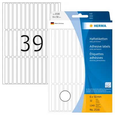 Produktbild von Vielzwecketiketten weiß 6x50 mm Papier matt 1248 St.